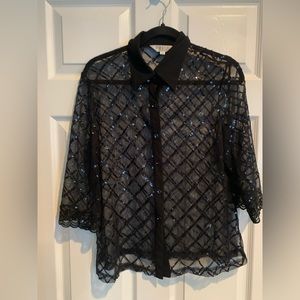 SMILE Ladies High Fashion Sheer black sequins blouse